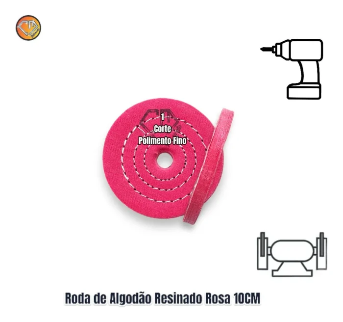 Roda de Algodão Rosa 10cm - Corte Polimento Metais Alumínio Inox Rodas Tanque Automotivo Baú - Imagem 2