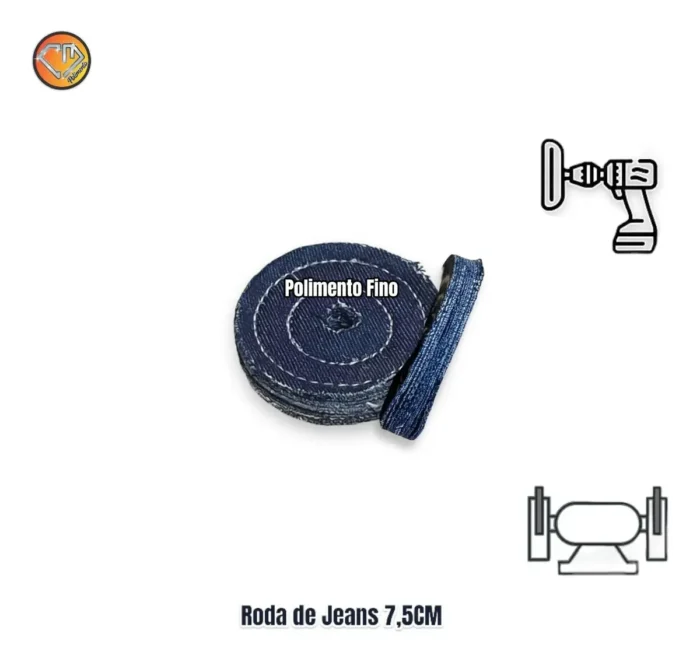 Roda Jeans 7,5cm - Polimento Fino em Metais: Alumínio Inox Prata Bijoux Latão Baú Armas Rodas Faca - Imagem 2