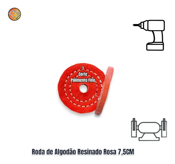 Roda de Algodão Vermelho 7,5cm – Corte Polimento Metais Alumínio Inox Rodas Tanque Automotivo Baú - Imagem 2