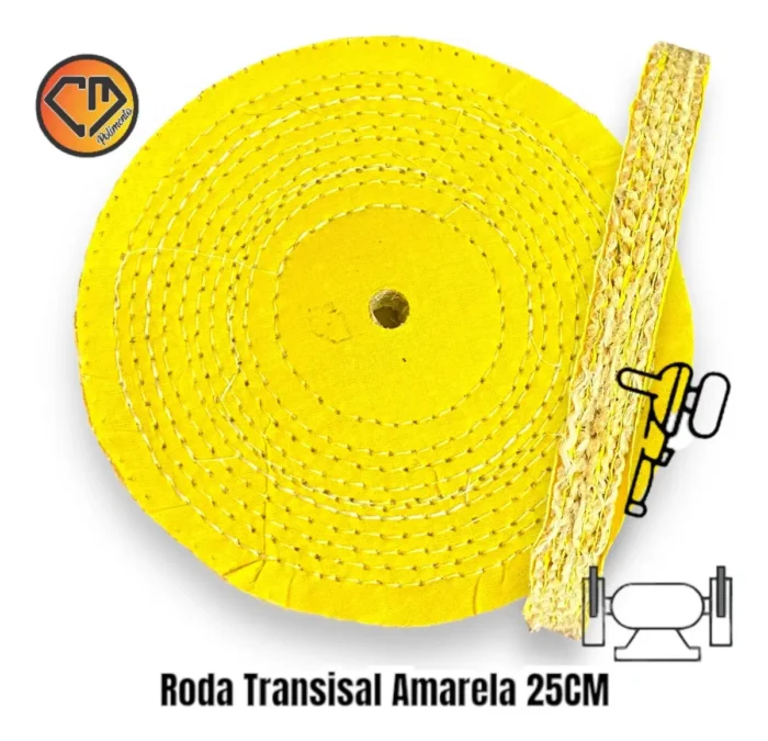 Roda Transisal Amarelo 25cm - Tirar Riscos Corte Inox Aluminio Ferro Metais Tanque Rodas Armas - Imagem 2