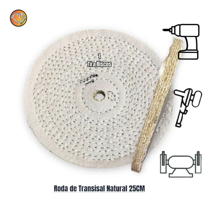 Roda Transisal 25cm - Tirar Riscos Polimento Inox Aluminio Cubas Ferro Faca Tanque Rodas Armas - Imagem 2