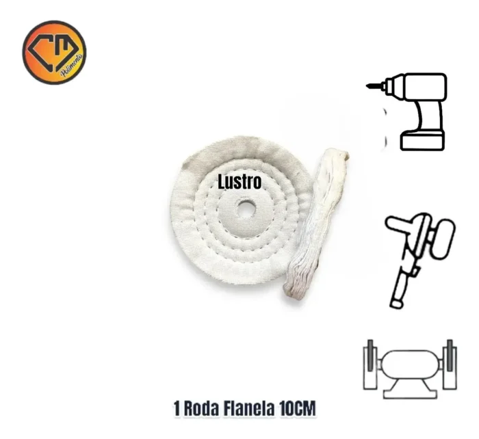 Roda Flanela 10cm - Lustro Final em Metais Acrílico Madeira Resina Jóias Plástico Carros Tanque - Imagem 2