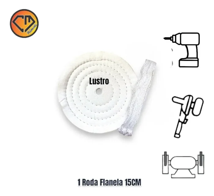 Roda Flanela 15cm - Lustro Final em Metais Acrílico Madeira Resina Jóias Plástico Carros Tanque - Imagem 2