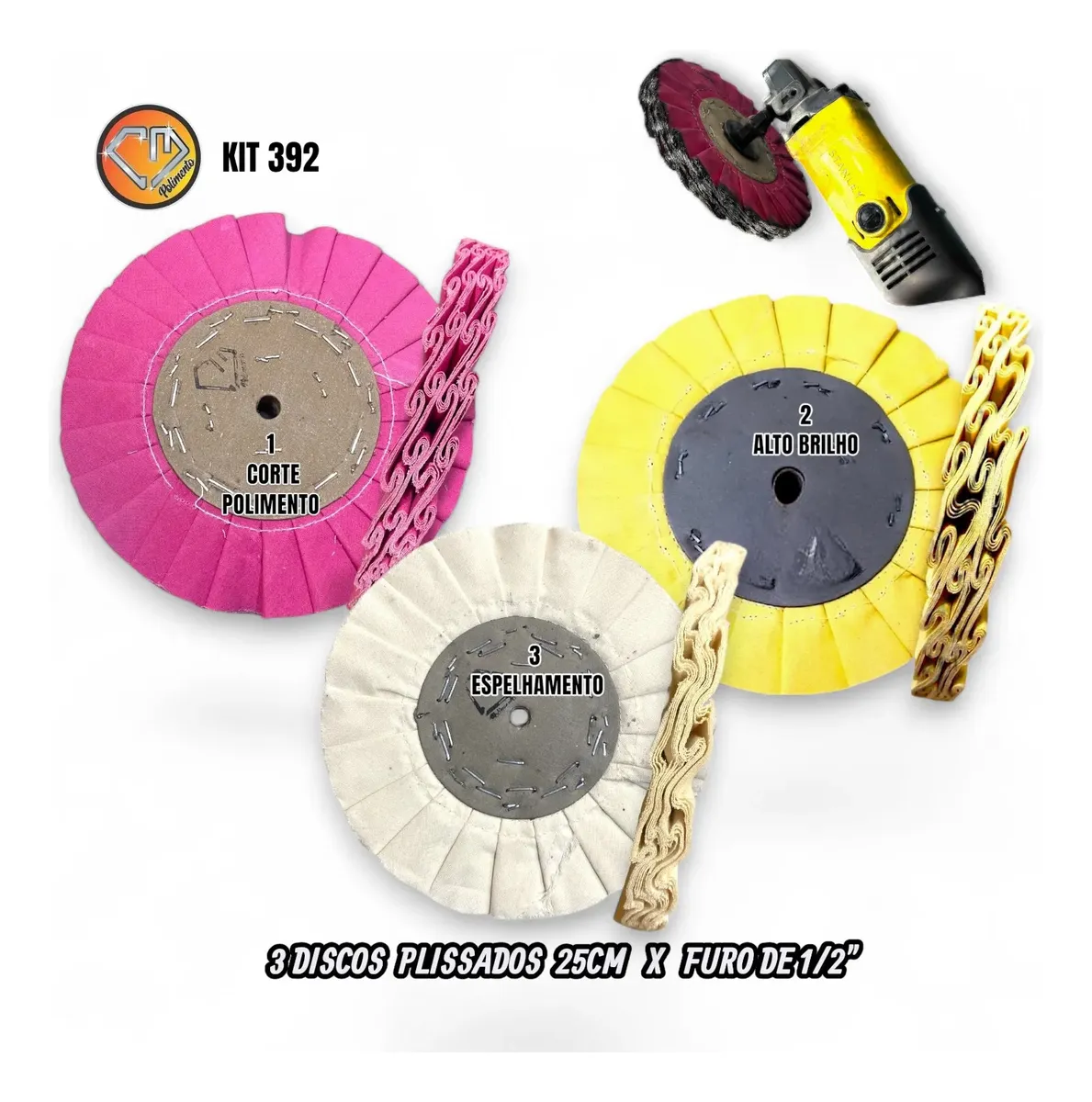 D_NQ_NP_2X_643629-MLB111284377463_052026-F-kit-392-3-pecas-discos-25cm-polir-espelhar-aluminio-metais-2.webp Kit 392 - 3 Peças Disco Plissado 25cm Polir Brilho Espelhar Aluminio Inox Tanque Aço Metais Rodas Armas Facas - Imagem 1