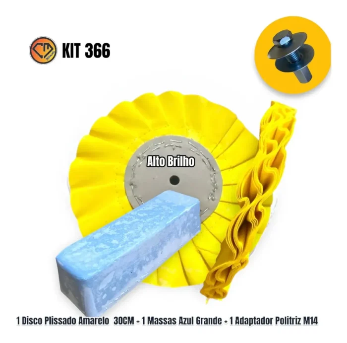 Kit 366 - Disco Plissado Amarelo 30cm Massa Azul Alto Brilho Inox Metal Tanque Aluminio Sela Arreio Frisos Chapas Baú - Imagem 2