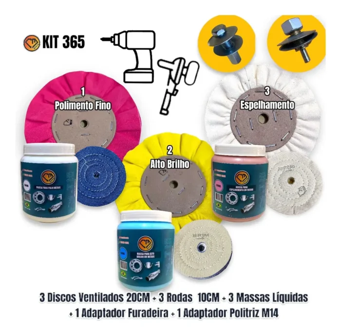 Kit 365 - 11 Peças Discos 20cm e 10cm Massas Liquidas Polimento Brilho Espelhar Tanque Aluminio Inox Metal Sela Arreio - Imagem 2