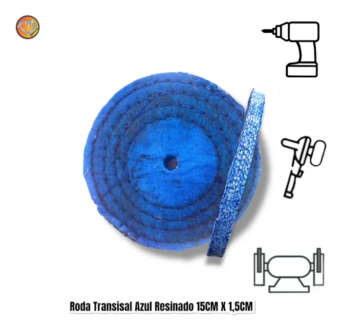 Roda Transisal Resinado Azul Duro 15X1,5CM - Tirar Riscos Polimento Inox Aço Cutelaria - Imagem 2