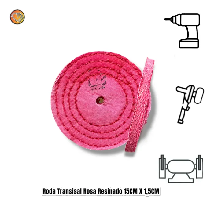 Roda Transisal Resinado Rosa Duro 15X1,5CM - Tirar Riscos Polimento Inox Aço Cutelaria - Imagem 2