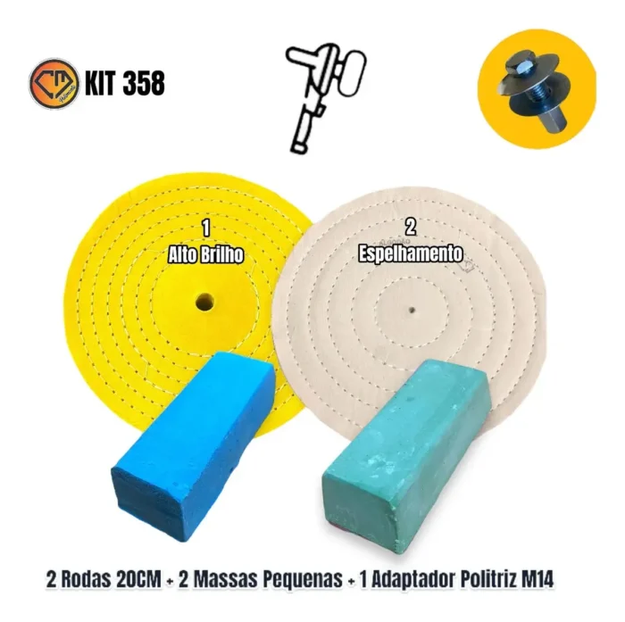 Kit 358 - 5 Peças Boinas 20cm Massas Pequenas Polimento Espelhamento Inox Aluminio Latão Metais Armas Cobre Rodas - Imagem 2